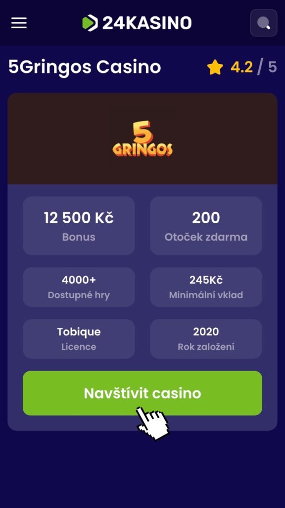 Schermata dell'app mobile di 5Gringos che mostra la selezione delle slot