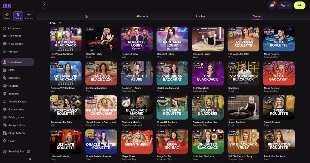 Cloudbet Živé kasinové hry