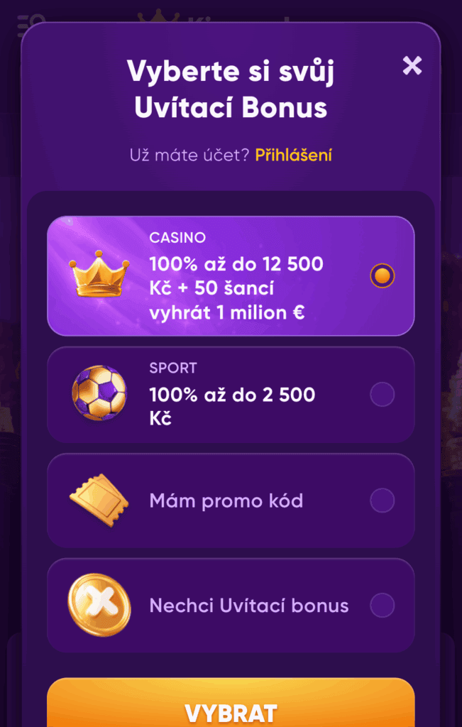 Vyberte si uvítací bonus