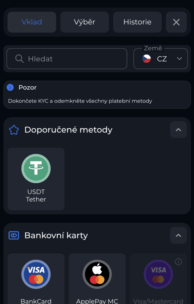 Proveďte první vklad