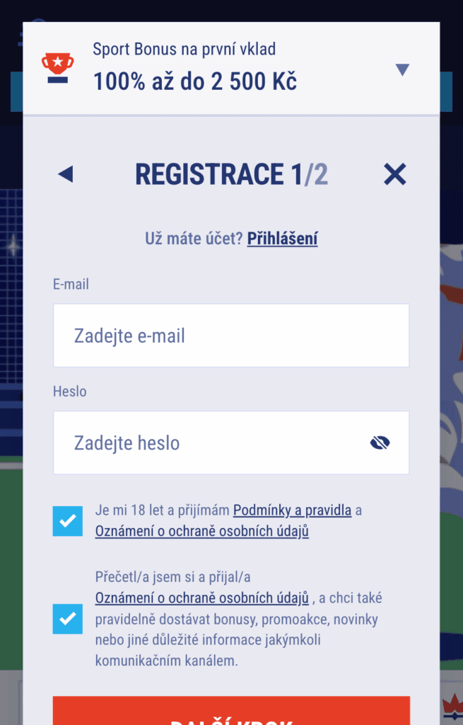 Vyplňte registrační formulář