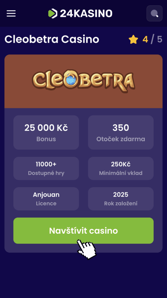 Kliknutí na náš odkaz a přesměrování na webové stránky casina