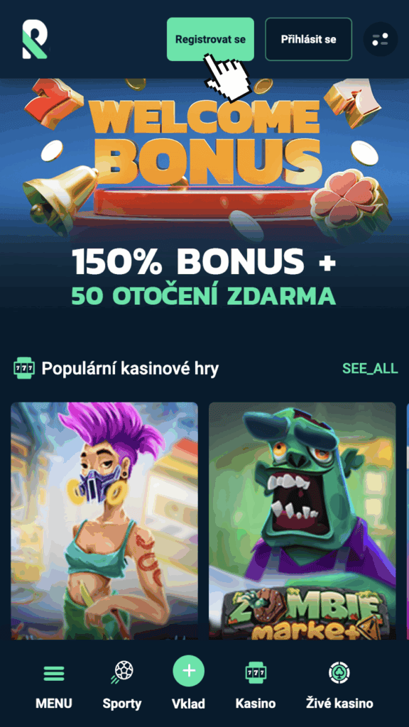 Registrace přes zelené tlačítko "Register"