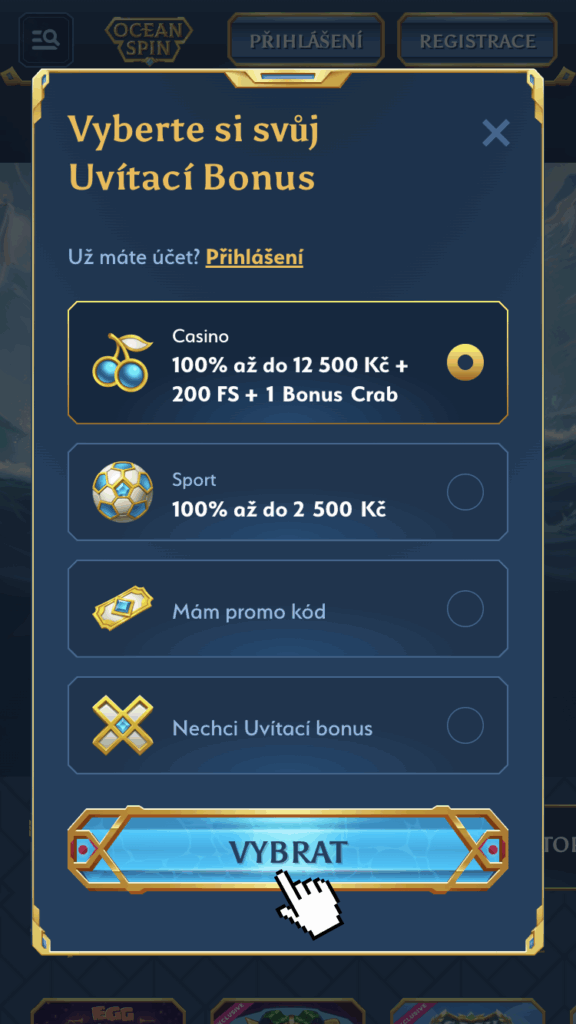 Zvolte uvítací bonus
