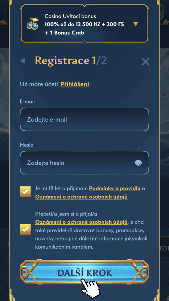 Vyplňte registrační formulář