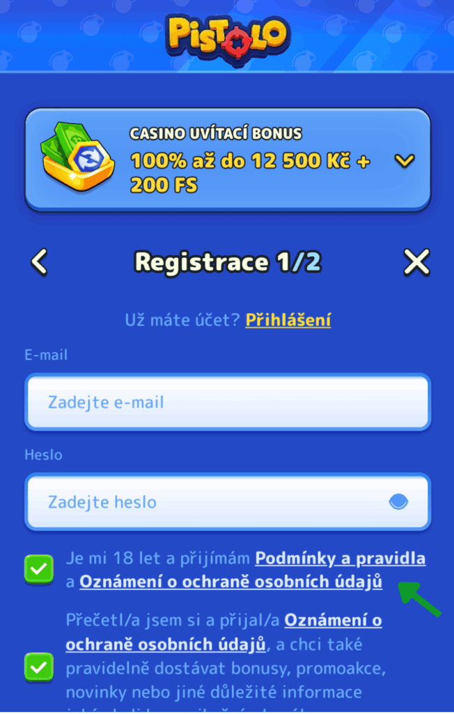 Přijměte podmínky a potvrďte svůj věk