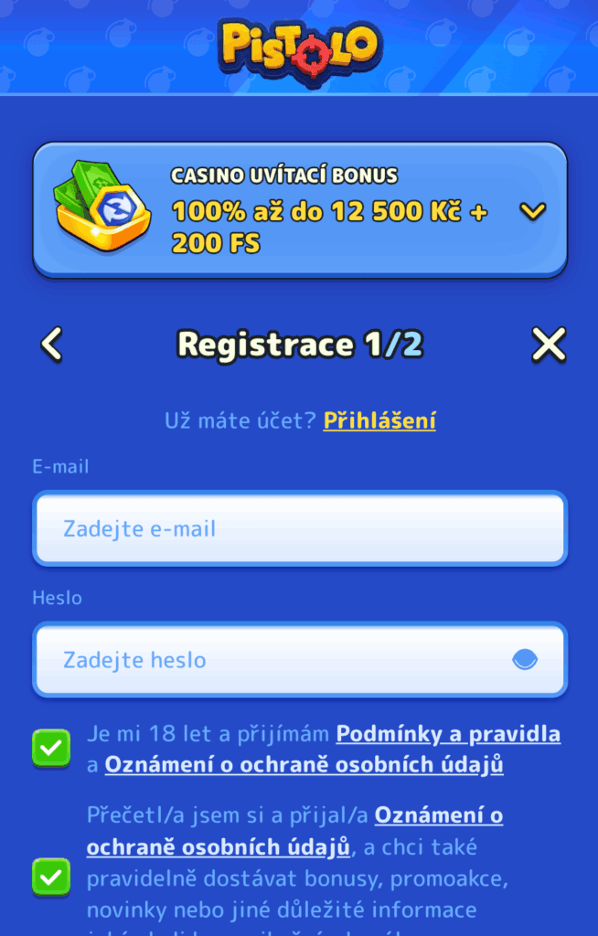 Vyplňte přihlašovací údaje