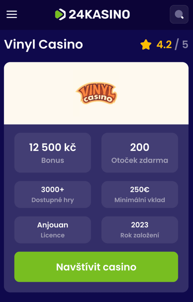 Klikněte na náš odkaz, který vás přesměruje na webové stránky casina Vinyl