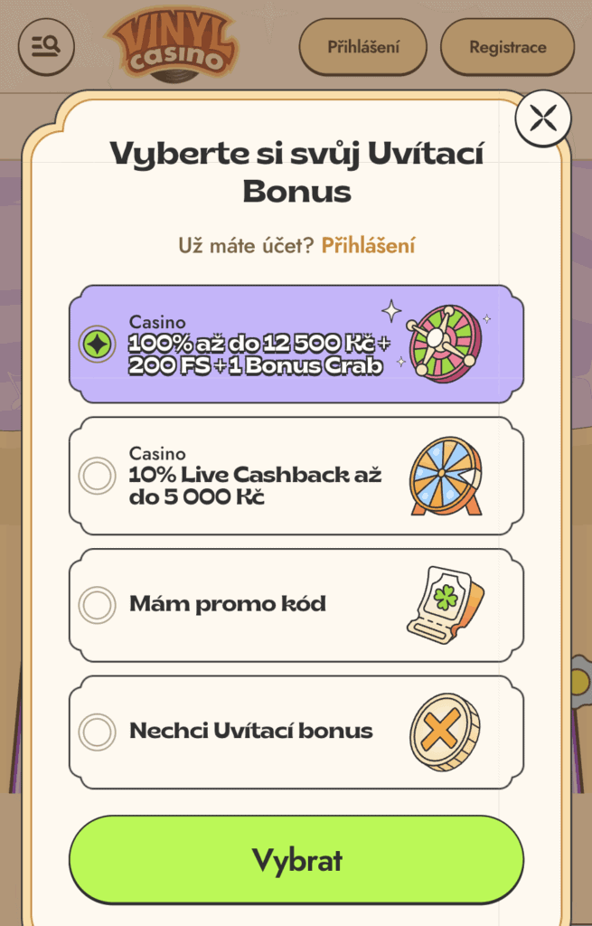 Zvolte uvítací bonus a zadejte uživatelský email a bezpečné heslo