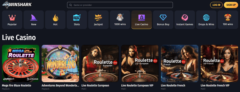 Živé casino Winshark