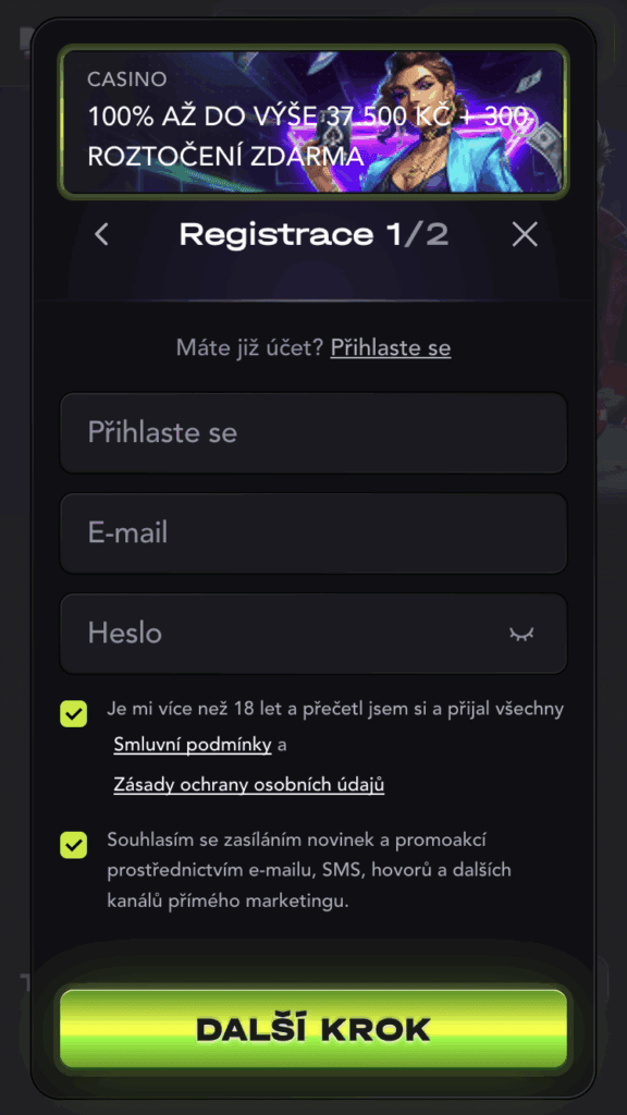 Zadání emailu a hesla