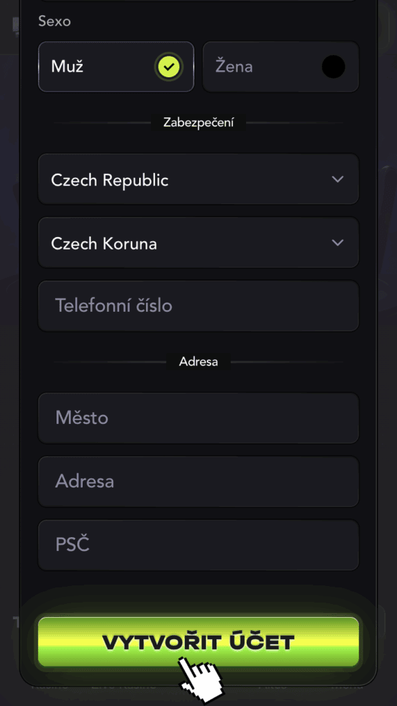 Vytvoření účtu
