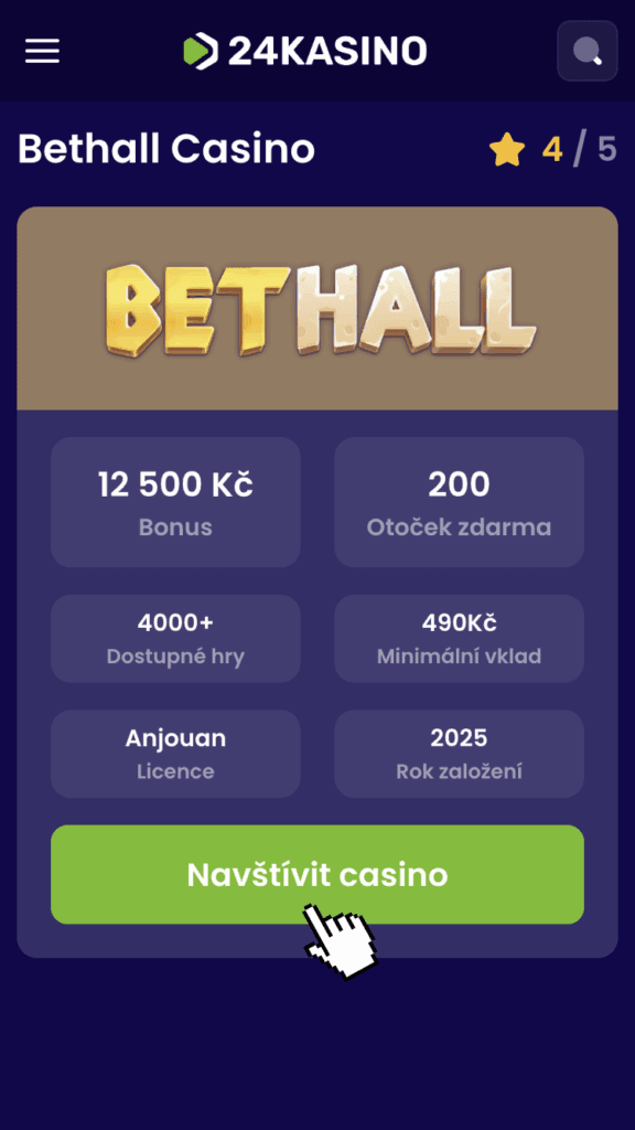 Prostřednictvím našeho odkazu se snadno a rychle dostanete na webové stránky online casina BetHall