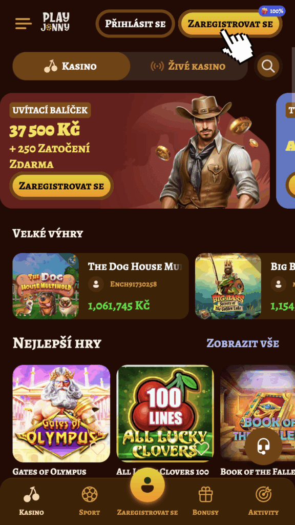 Klikněte na tlačítko „Zaregistrovat se“ v pravém horním rohu