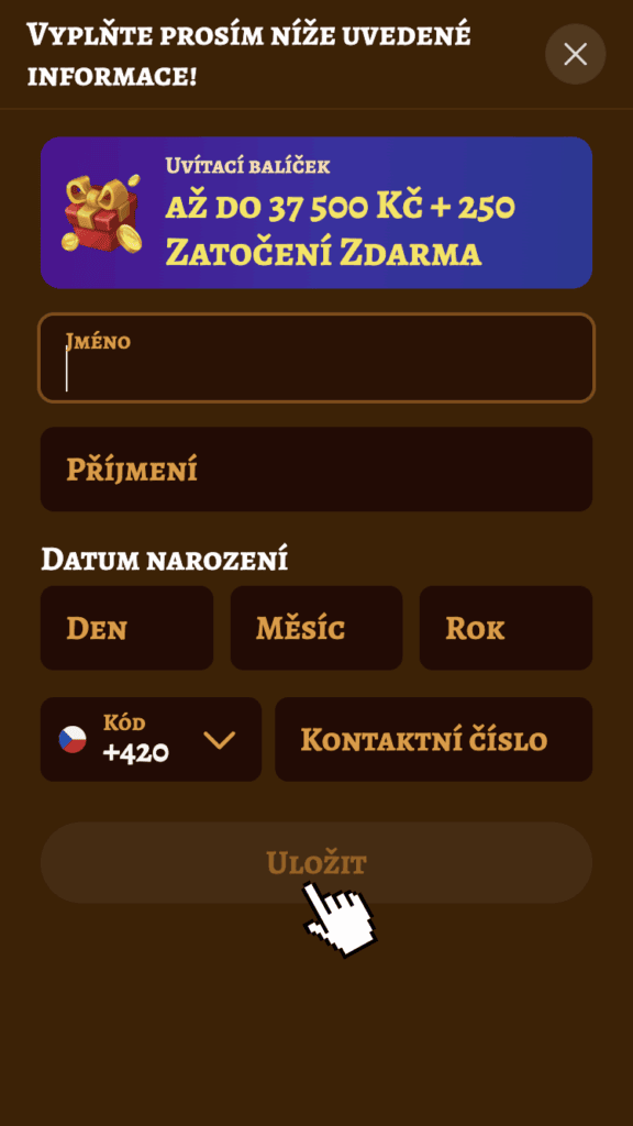 Zadejte veškeré potřebné informace