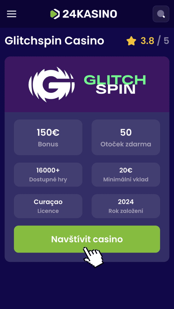 Prostřednictvím našeho odkazu se proklikněte na oficiální stránky casina Glitchspin