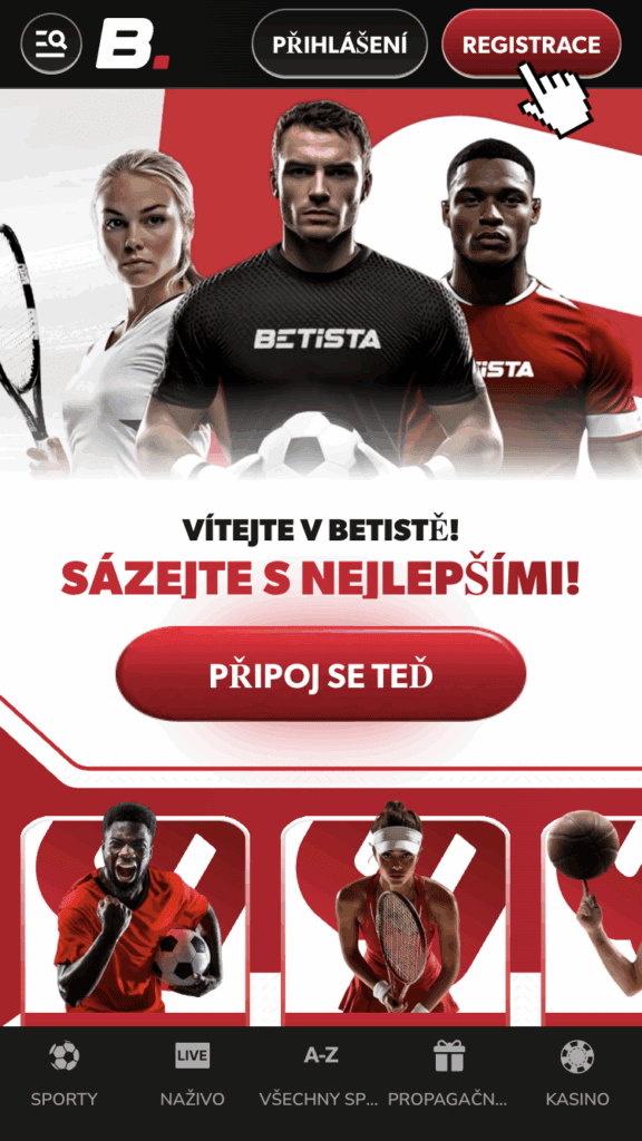 Vpravo nahoře klikněte na tlačítko „REGISTRACE”