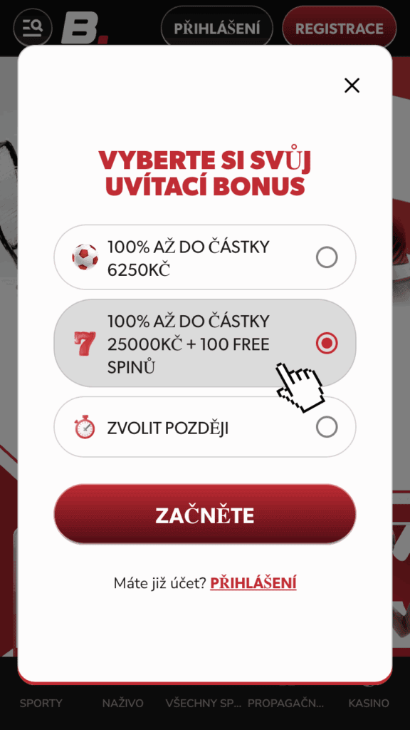 Vyberte si svůj uvítací bonus