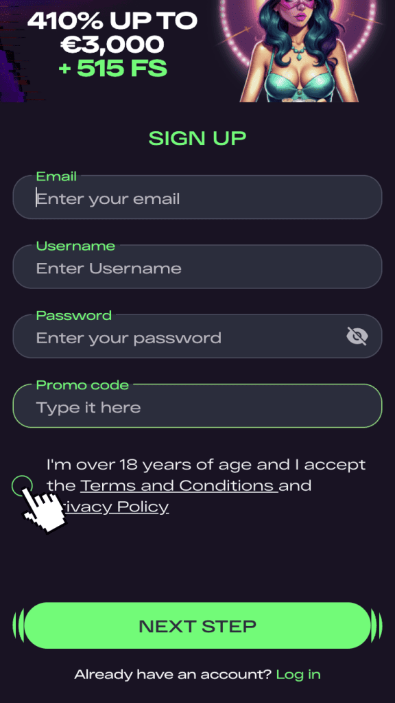 Zadejte požadovaný email, přezdívku a heslo