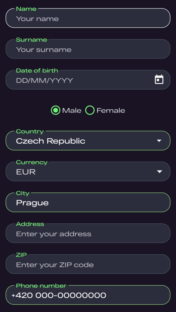 Vyplňte osobní údaje