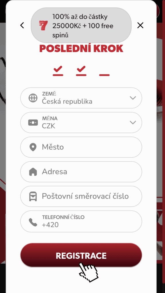 Vyplňte potřebné osobní údaje a dokončete registraci