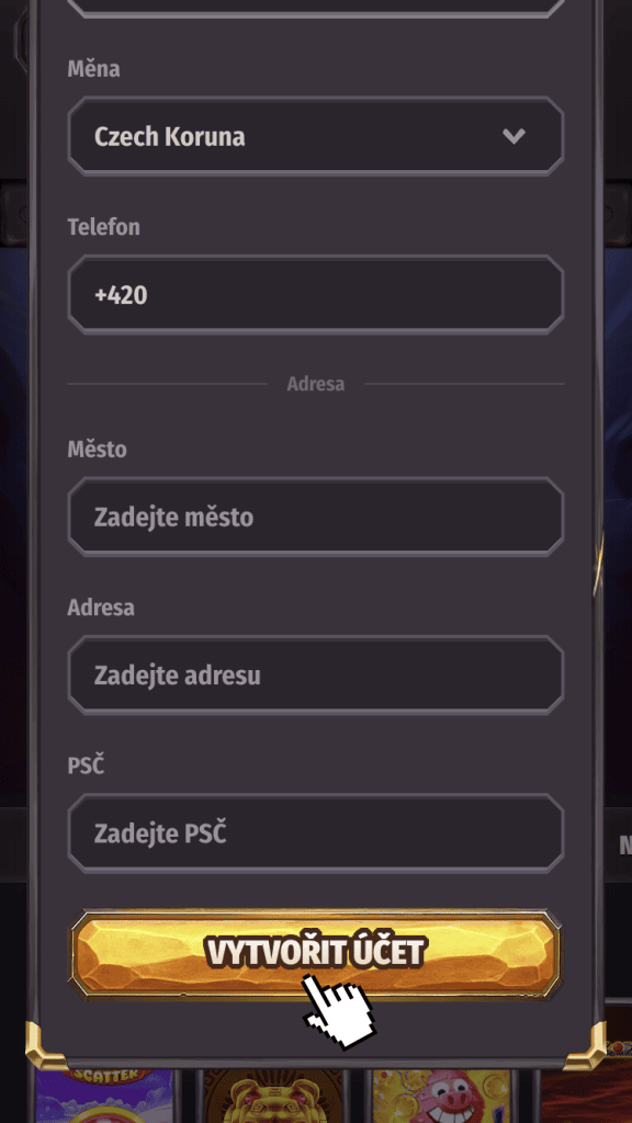 Dokončete proces registrace kliknutím na vytvořit účet