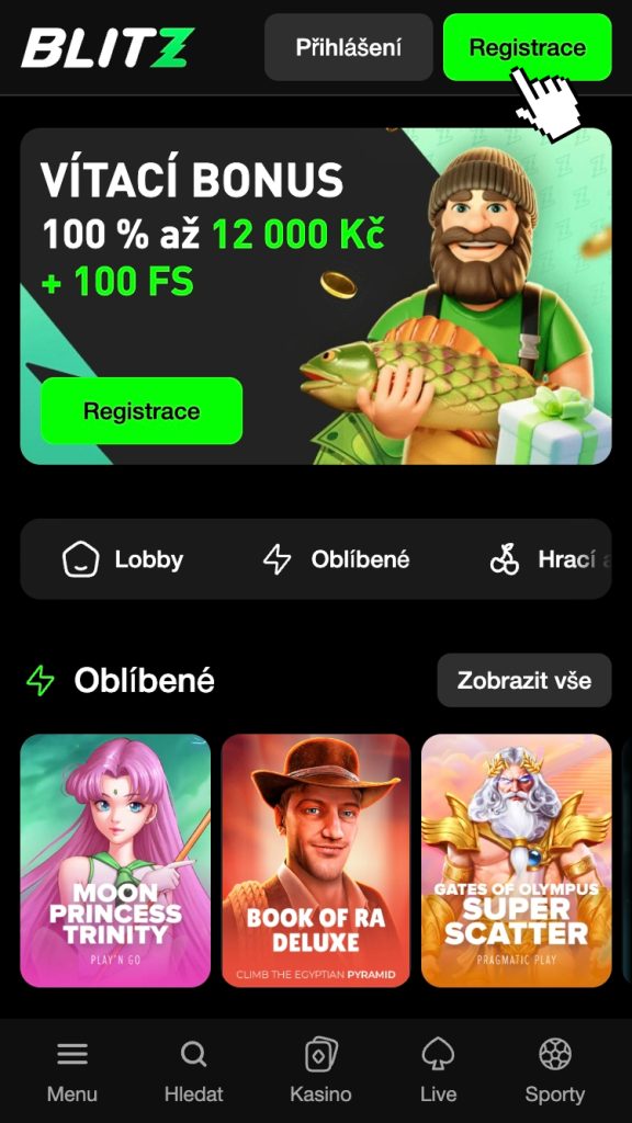 Klikněte na zelené tlačítko “Registrace” vpravo nahoře na webových stránkách tohoto online casina
