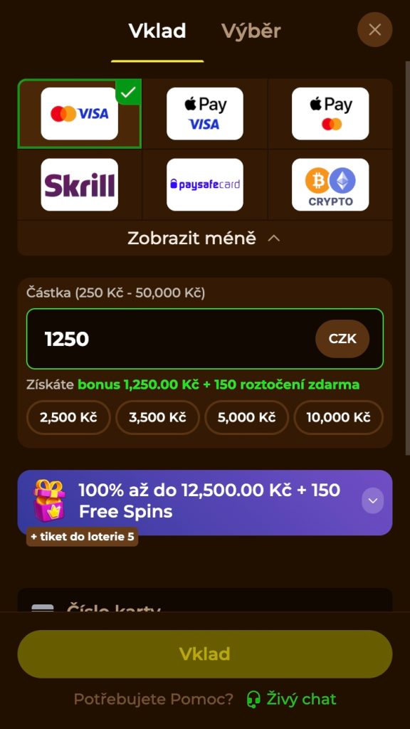 Proveďte vklad a začněte hrát