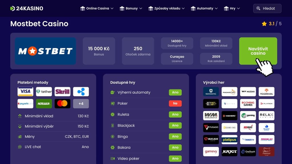 Klikněte na náš odkaz a pohodlně přejděte na oficiální stránky casina Mostbet