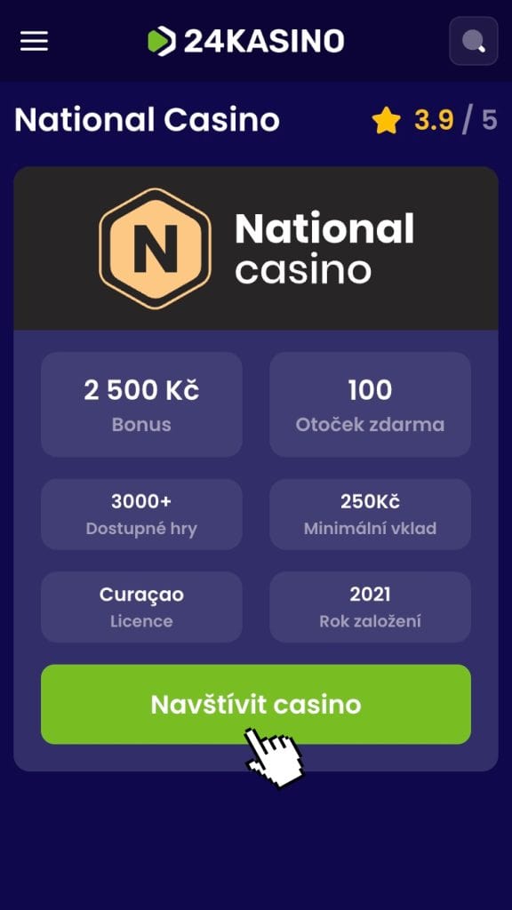 Otevřete náš odkaz, který vás přesune na oficiální stránky casino National