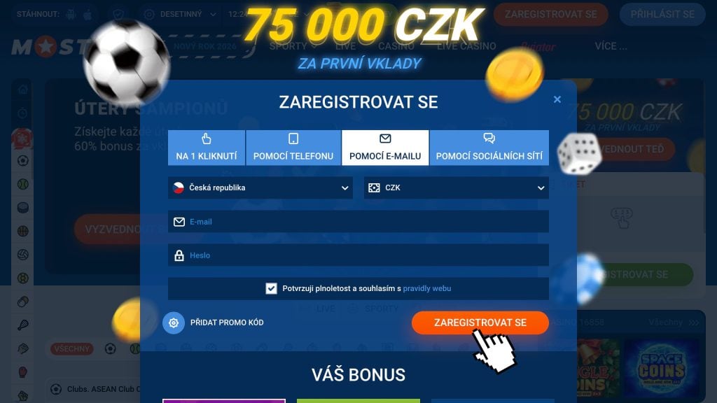 Doplňte osobní údaje, přijměte podmínky casina a potvrďte věk