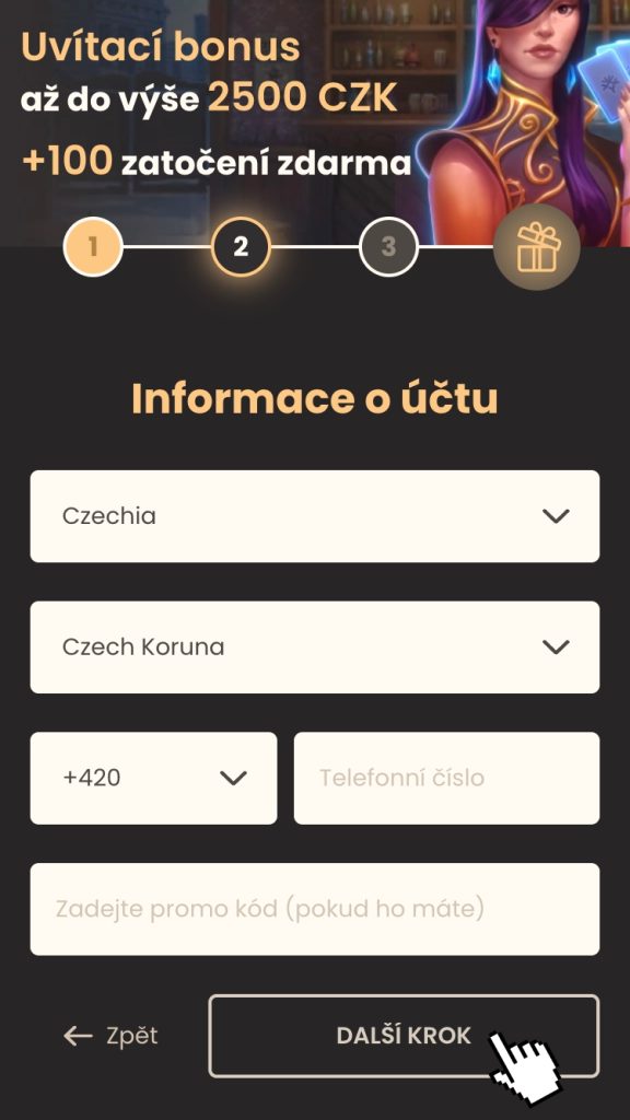 Zvolte měnu vašeho herního účtu a doplňte potřebné informace