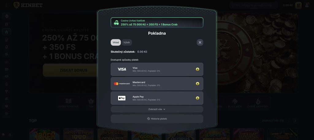 Platební metody v kasinu Kinbet