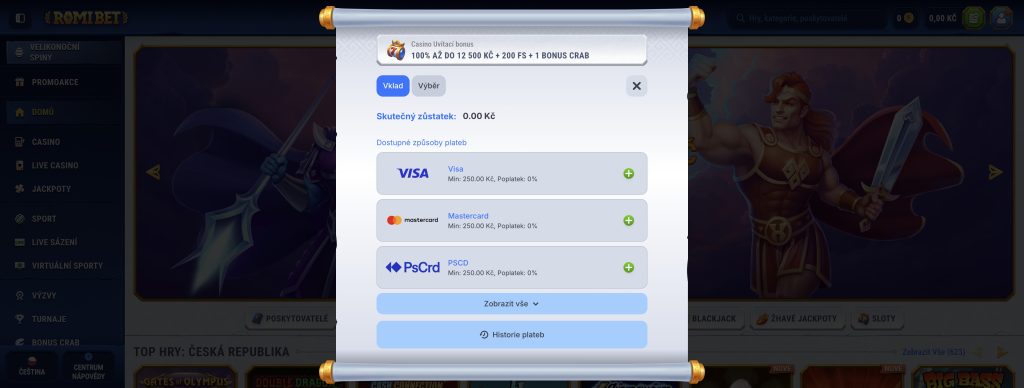 Platební metody v kasinu Romibet