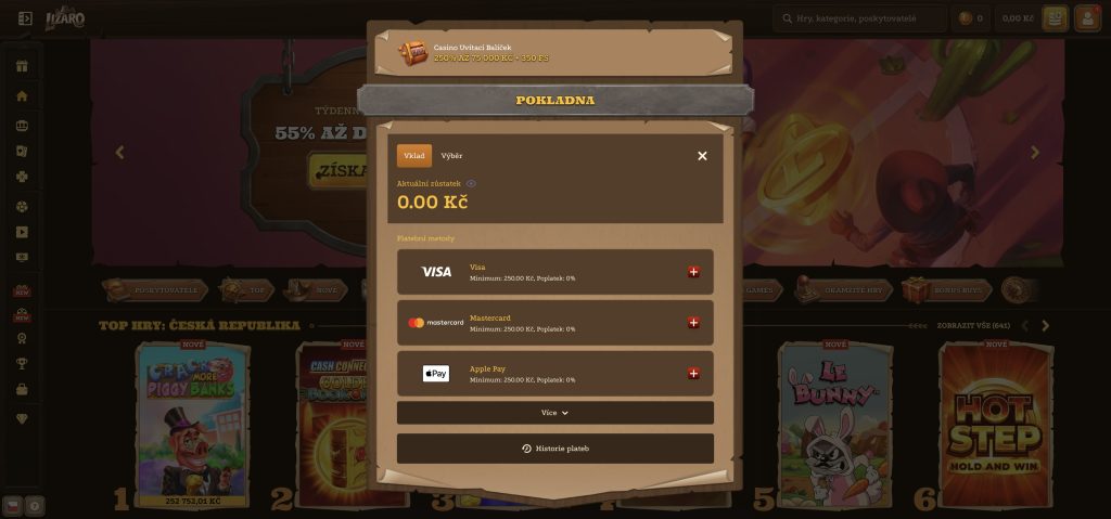 Lizaro Casino - platební metody