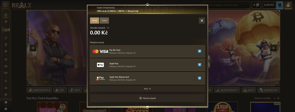 Realz casino Platební metody