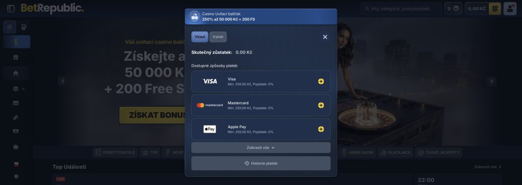 Vklady a výběry BetRepublic