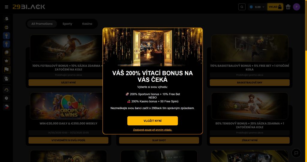 Bonus za vklad v kasinu 29Black