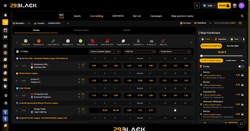 Živé sportovní přenosy v kasinu 29Black