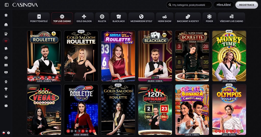 Živé hry v kasinu Casinova