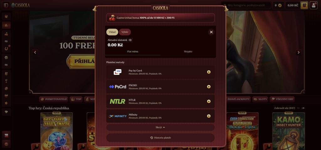 Casoola Casino - možnosti platby